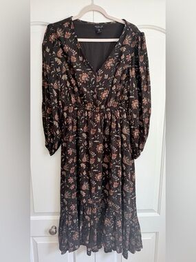 Rachel Zoe Espresso Brown High Low Midi Dress Size 2 XS Boho Long Sleeve V Neck